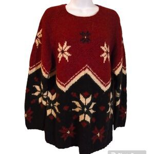 Talbots Collection handknit snowflake Nordic wool crew neck sweater unisex S